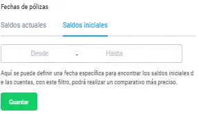 Filtro de saldos iniciales en el Balance General de Evidence ERP