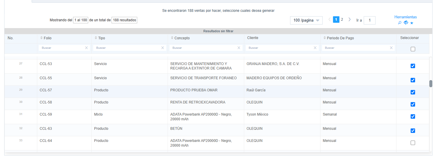 Seleccionar todos los contratos a facturar
